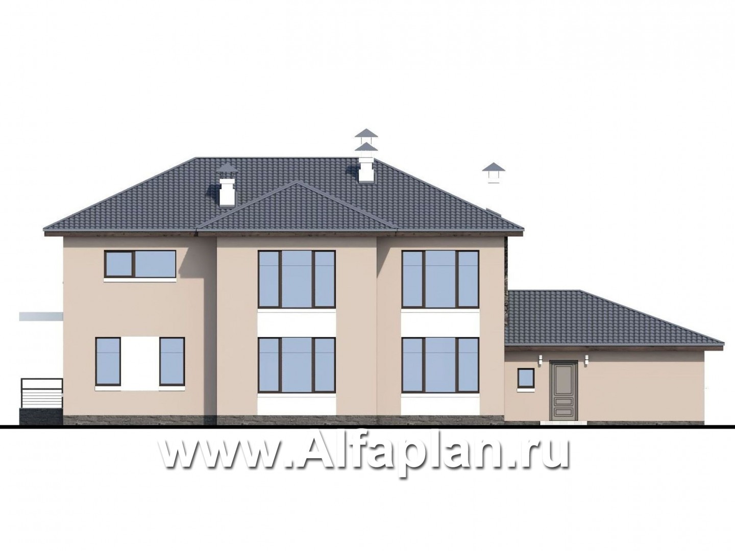 Проекты домов Альфаплан - «Семь звезд» - современный коттедж с панорамными окнами и гаражом - изображение фасада №4