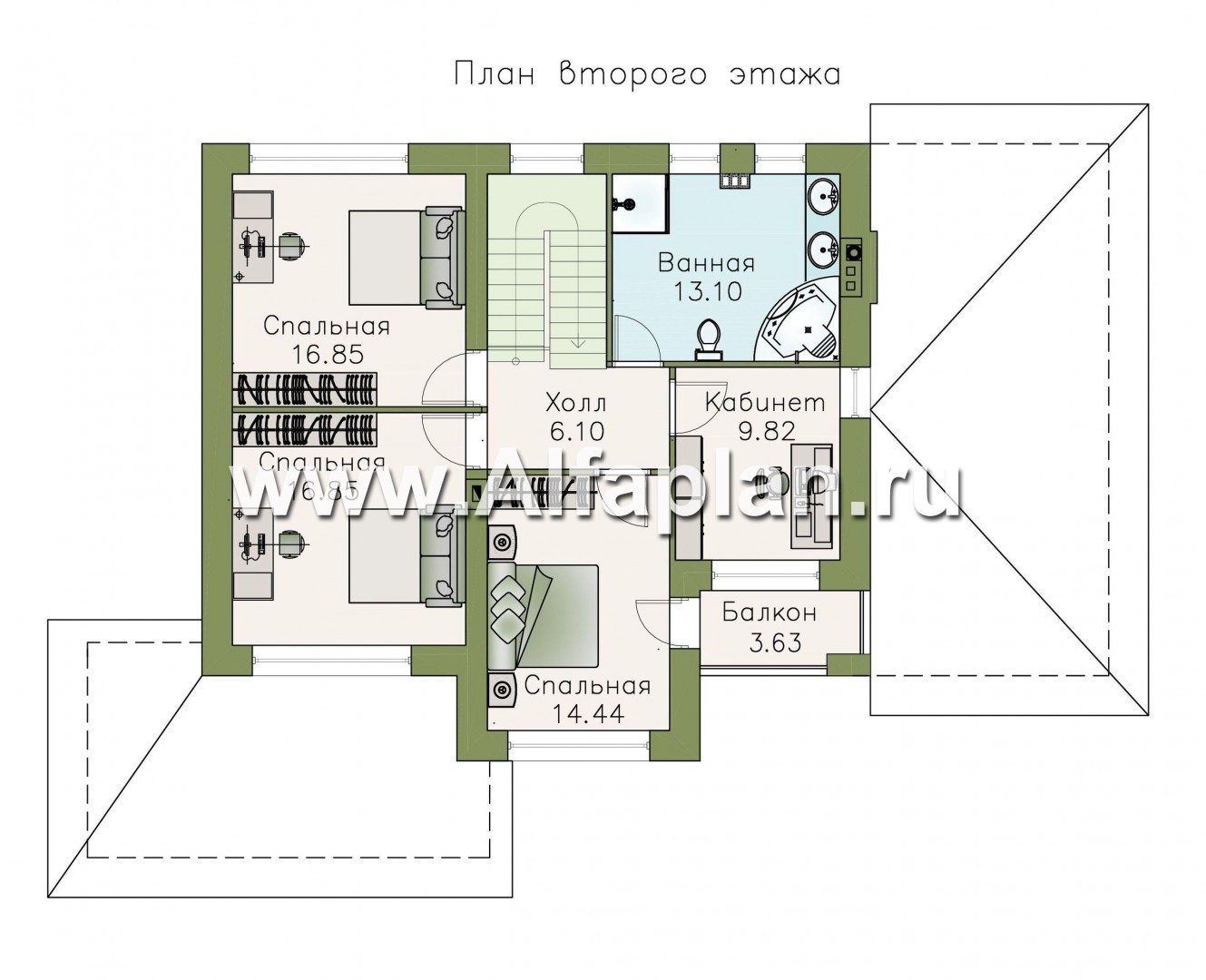 Проекты домов Альфаплан - «Летний вечер» - современный двухэтажный коттедж с гаражом и верандой - план проекта №2