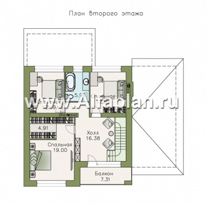 «Орбита» - проект двухэтажного дома, планировка с сауной, с террасой и с гаражом, в современном стиле - превью план дома