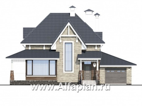 Проекты домов Альфаплан - «Медея» - компактный дом с верандой на главном фасаде - превью фасада №1