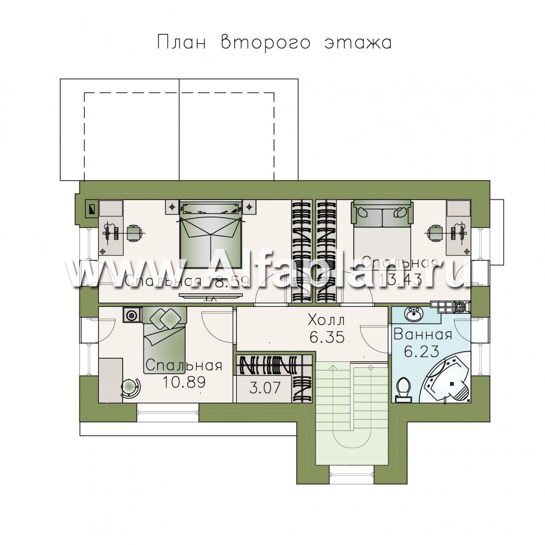 Проекты домов Альфаплан - «Альпина» - проект двухэтажного дома, с мансардой и с гаражом на 2 авто в цоколе - изображение плана проекта №3