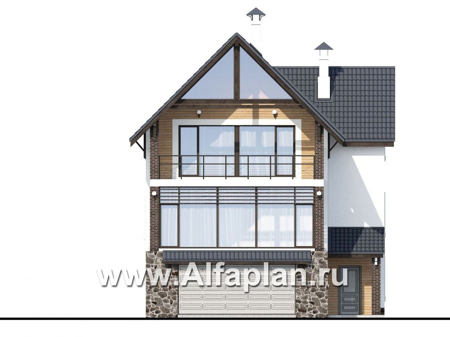Проекты домов Альфаплан - «Фея снов» - трехэтажный дом с гаражом, террасой и лоджией - изображение фасада №1