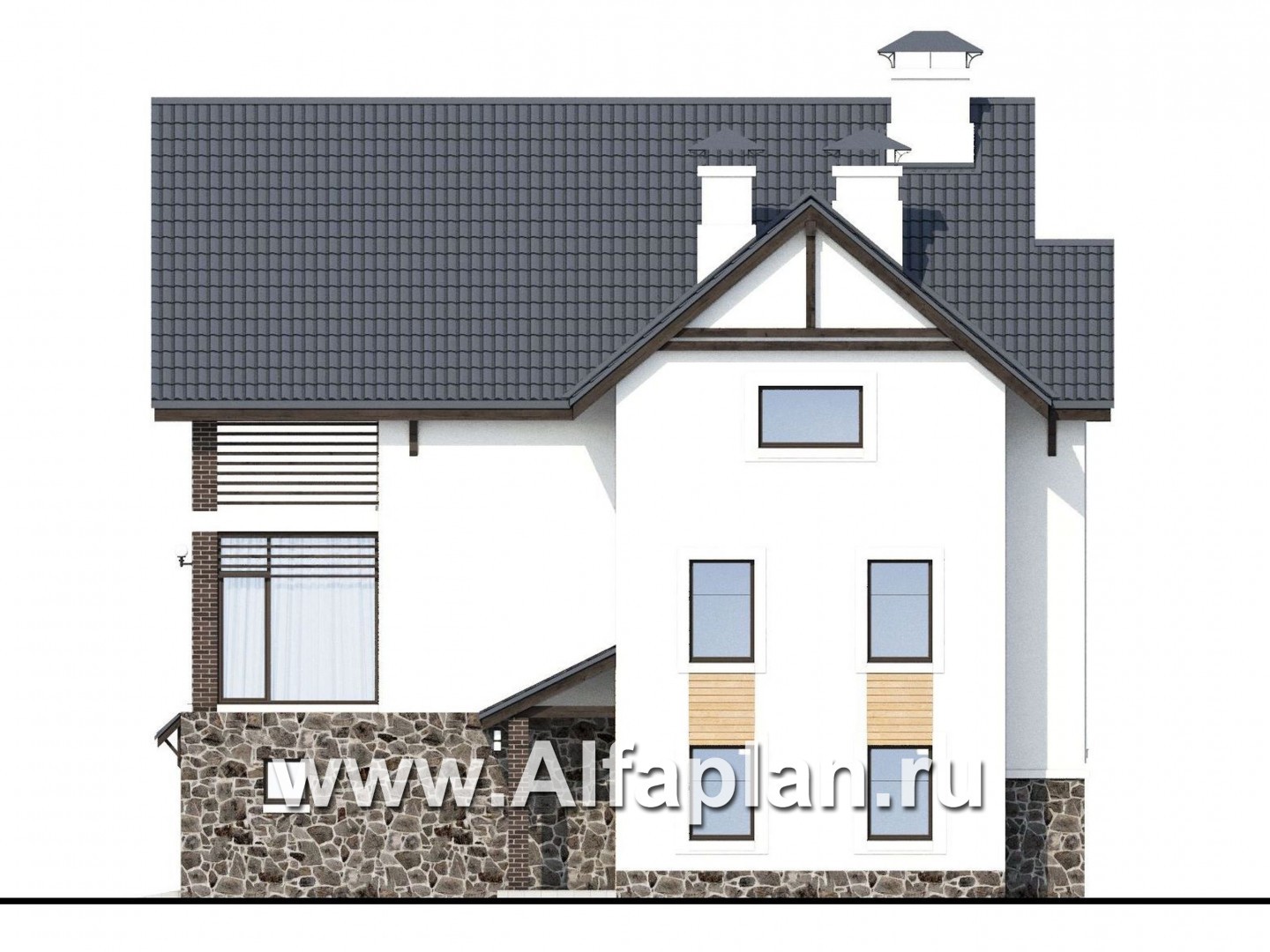 Проекты домов Альфаплан - «Фея снов» - трехэтажный дом с гаражом, террасой и лоджией - изображение фасада №2
