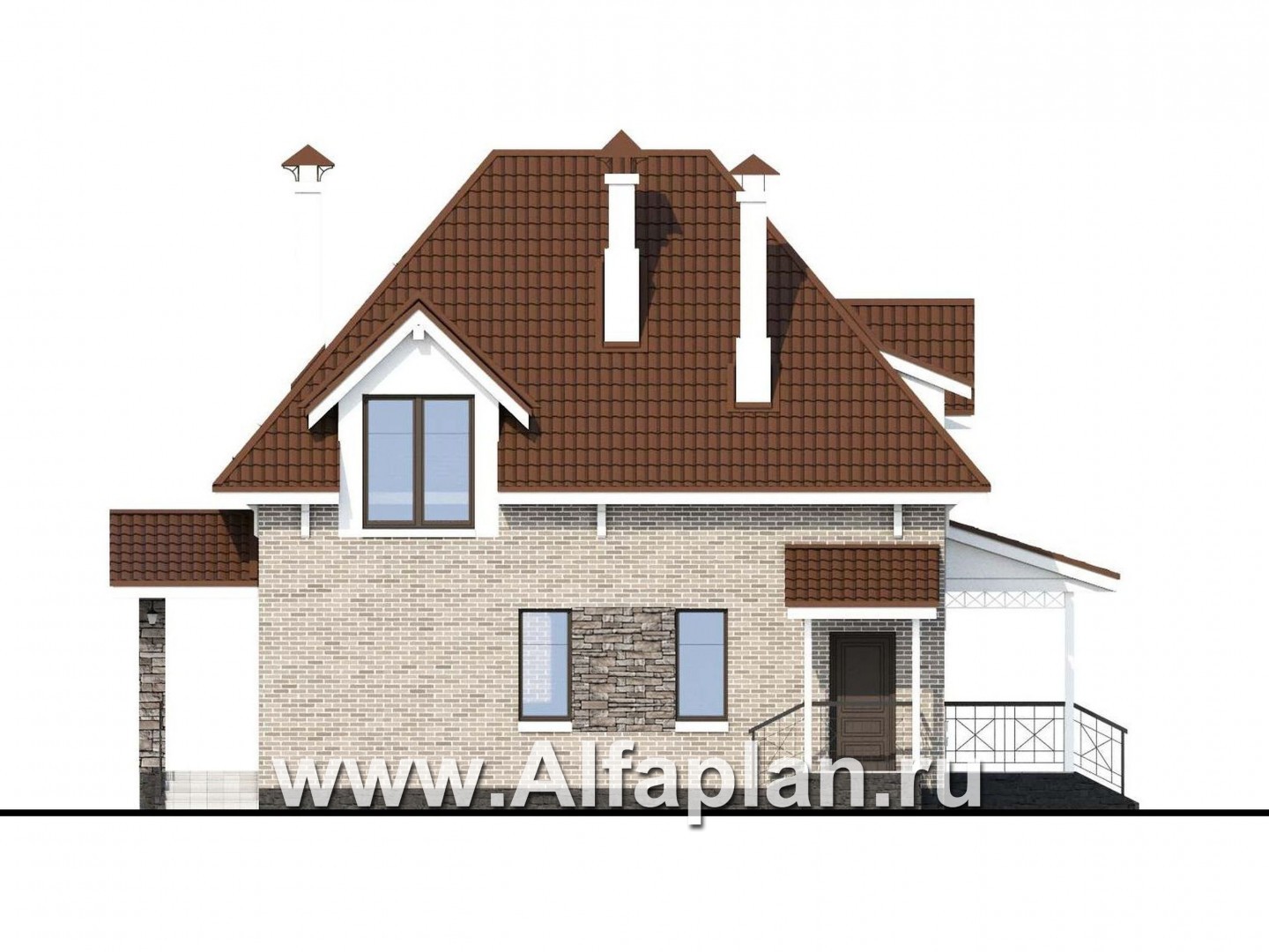 Проекты домов Альфаплан - «Галант» - небольшой мансардный дом с удобной верандой - изображение фасада №4