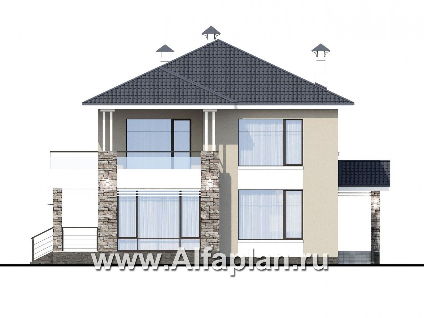 Проекты домов Альфаплан - «Belissimo» - современный двухэтажный дом с удобной верандой - изображение фасада №1