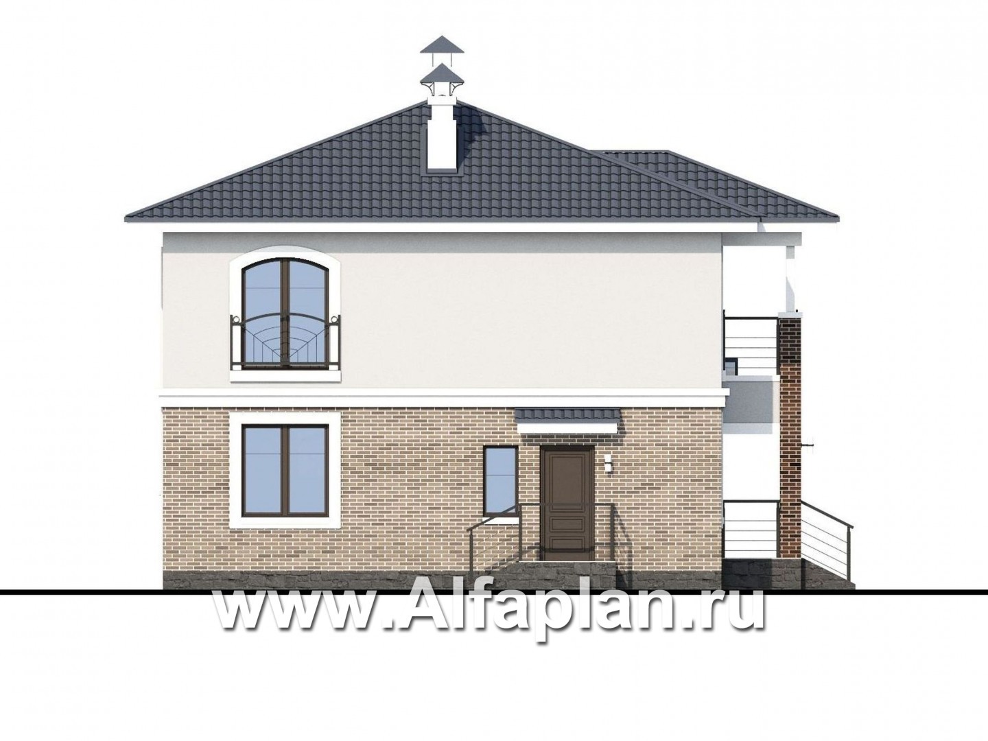 Проекты домов Альфаплан - Респектабельный коттедж с большой остекленной верандой - изображение фасада №3