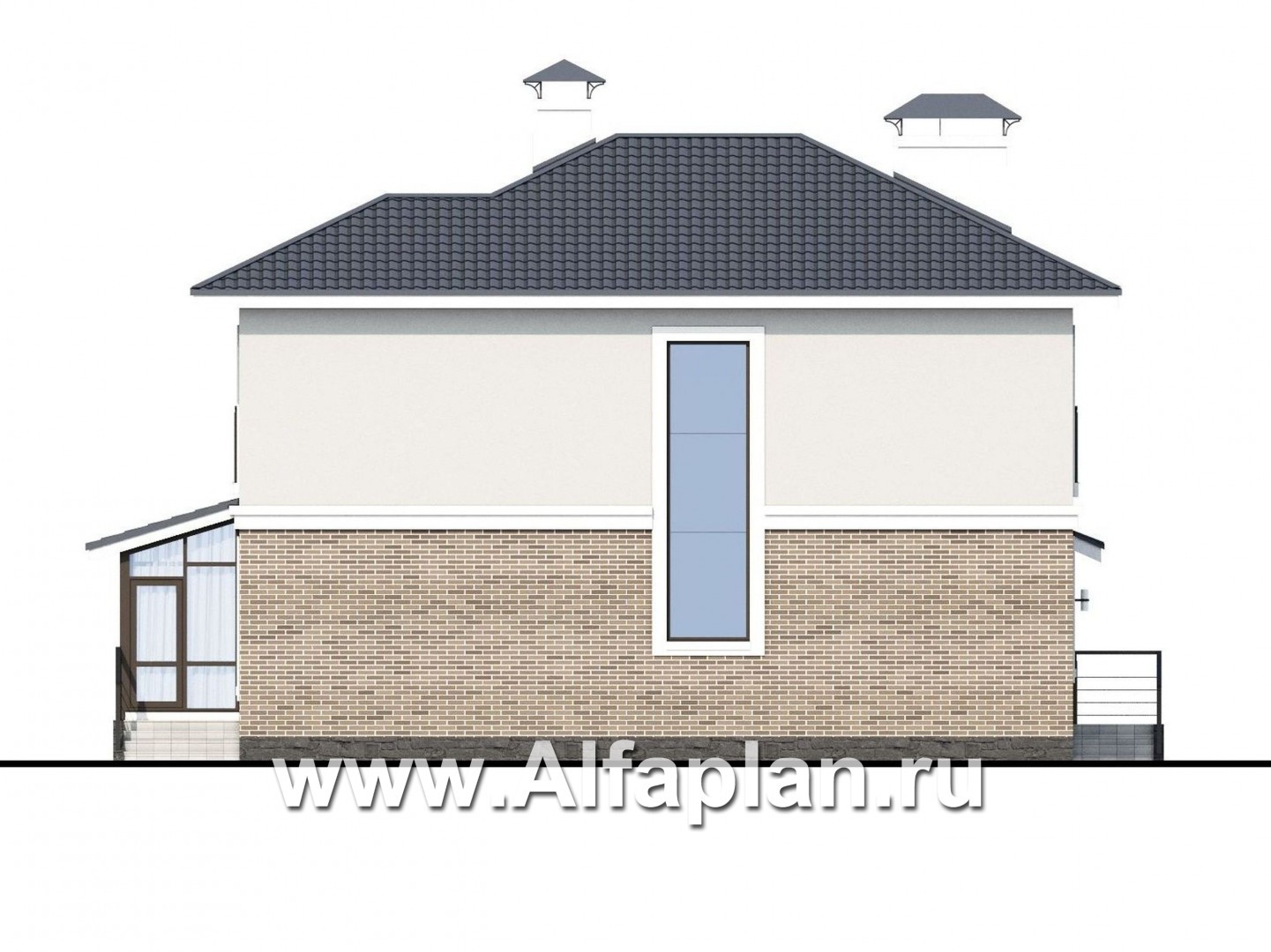 Проекты домов Альфаплан - Респектабельный коттедж с большой остекленной верандой - изображение фасада №4