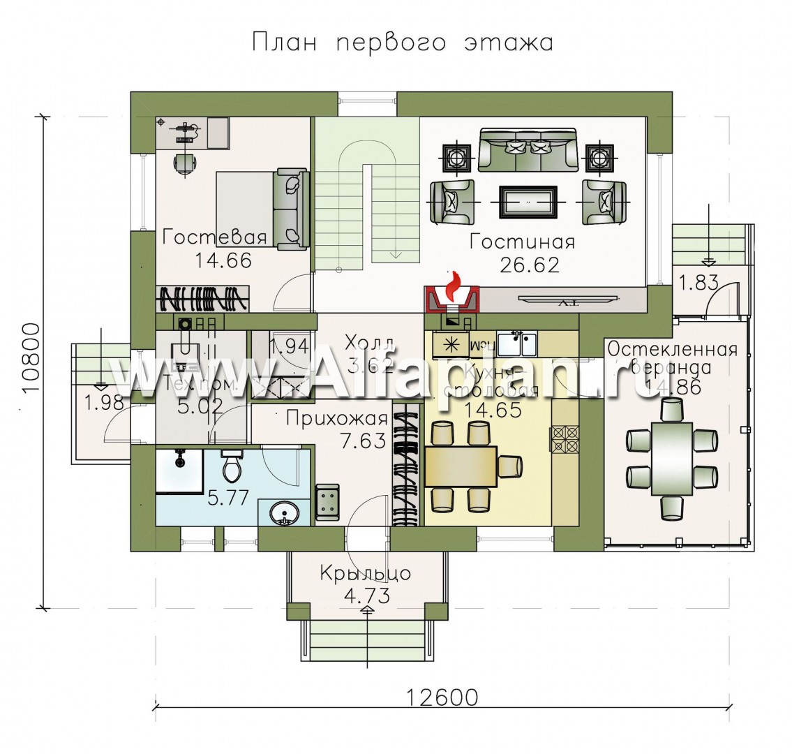 Проекты домов Альфаплан - Респектабельный коттедж с большой остекленной верандой - изображение плана проекта №1