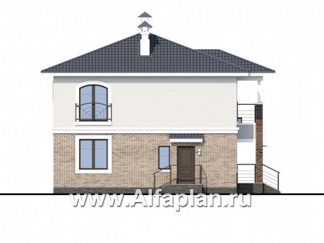 Проекты домов Альфаплан - Респектабельный коттедж с большой остекленной верандой - превью фасада №3