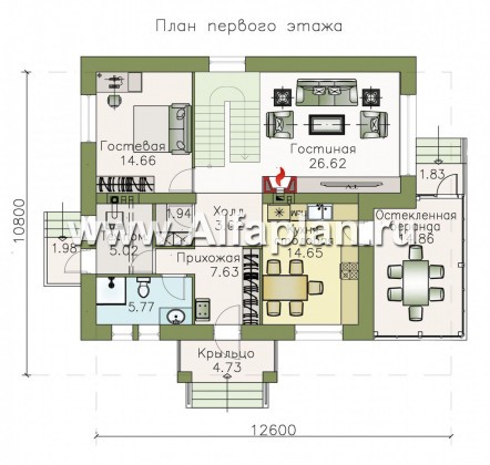 «Соблазн» - проект двухэтажного дома из газобетона, с остекленной верандой - превью план дома