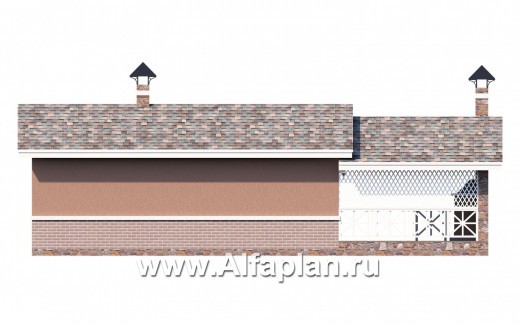 Проект бани с барбекю на террасе - превью фасада дома
