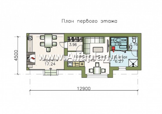 Проект бани с барбекю на террасе - превью план дома