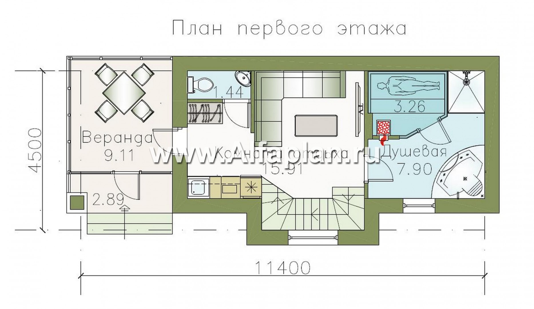 Проекты домов Альфаплан - Комфортная баня с жилой мансардой - изображение плана проекта №1