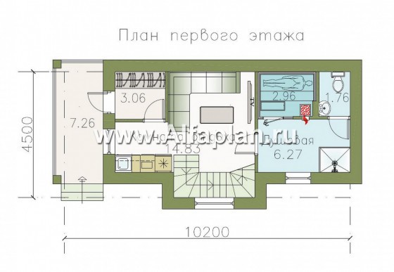 Проект бани с жилой мансардой - превью план дома