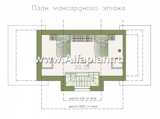 Проект бани с жилой мансардой - превью план дома