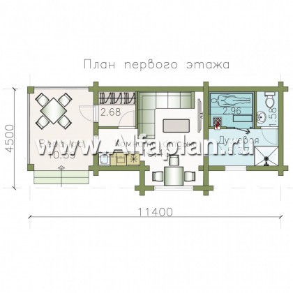 Проекты домов Альфаплан - Уютная одноэтажная деревянная баня с крытой террасой - превью плана проекта №1