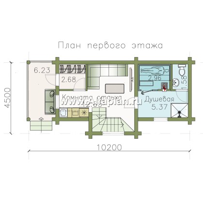 Проект бани, из дерева, из бревен, с гостевой спальней в мансарде - превью план дома