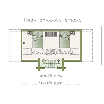 Проект бани, из дерева, из бревен, с гостевой спальней в мансарде - превью план дома