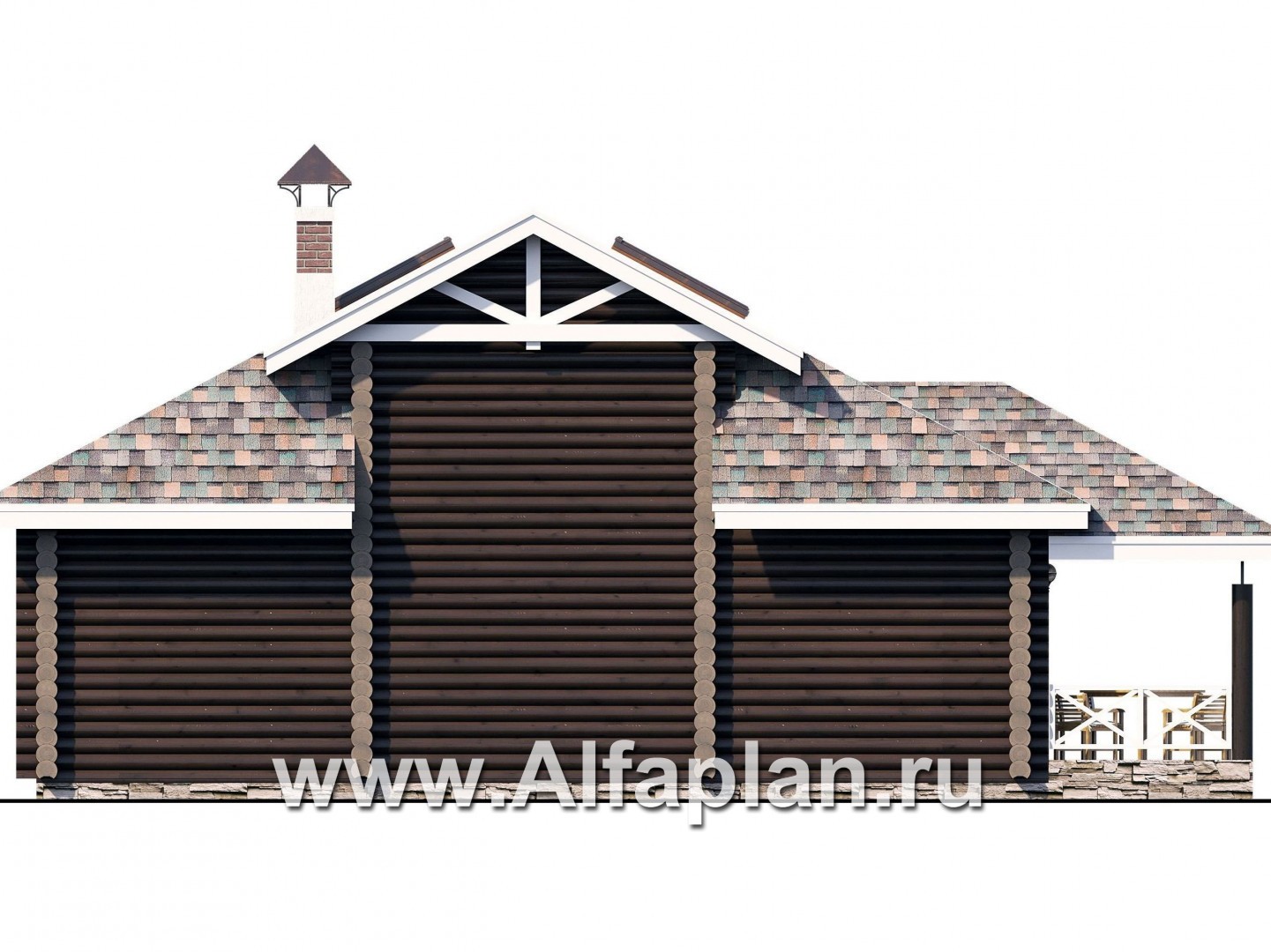 Проекты домов Альфаплан - Баня из бревен - гостевой дом с двумя спальными - изображение фасада №4