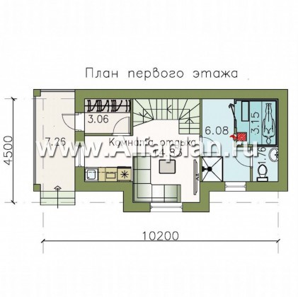 Проект бани, с гостевой комнатой в мансарде - превью план дома