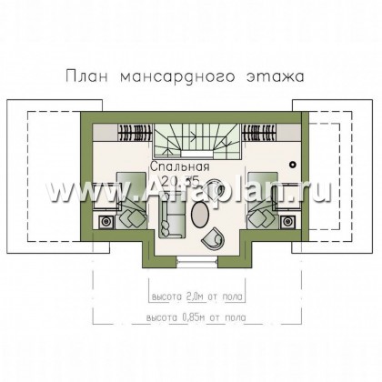 Проект бани, с гостевой комнатой в мансарде - превью план дома