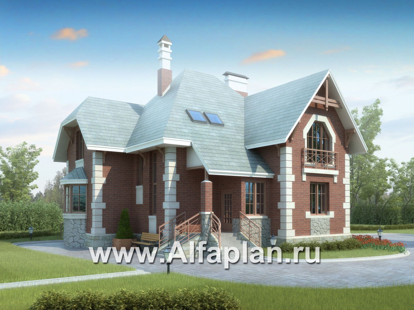 Проекты домов Альфаплан - «Приорат» - проект популярного коттеджа с двусветным холлом - основное изображение