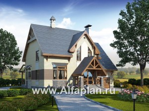 Проекты домов Альфаплан - «Норд» - проект двухэтажного загородного дома с гаражом и террасой - превью основного изображения