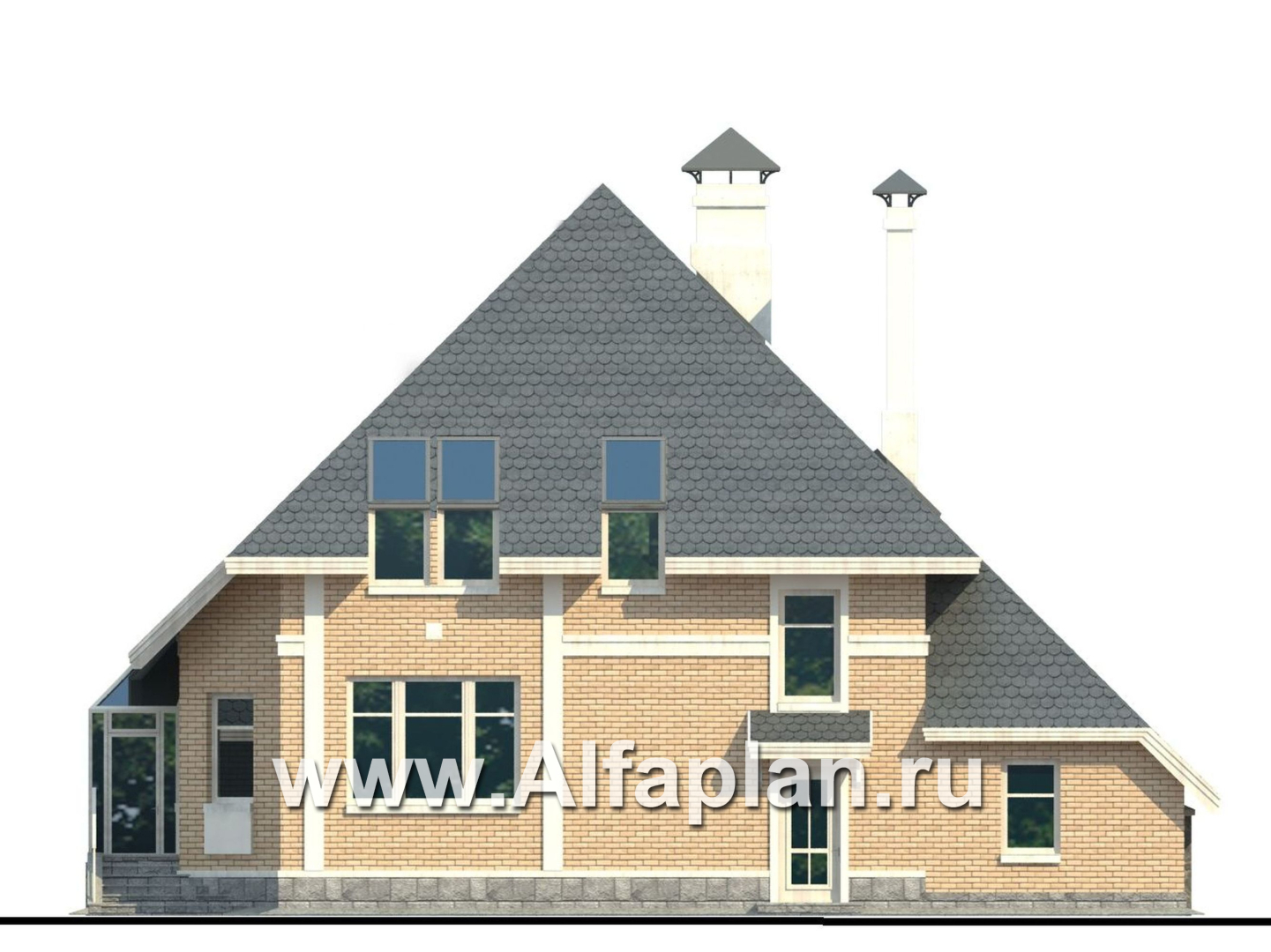 Проекты домов Альфаплан - «Кристалл» - загородный дом с оранжереей - изображение фасада №4