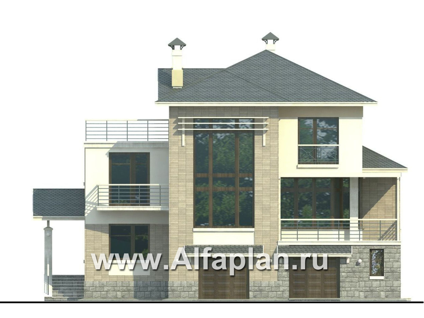 Проекты домов Альфаплан - «Три семерки» - трехэтажный загородный особняк - изображение фасада №1