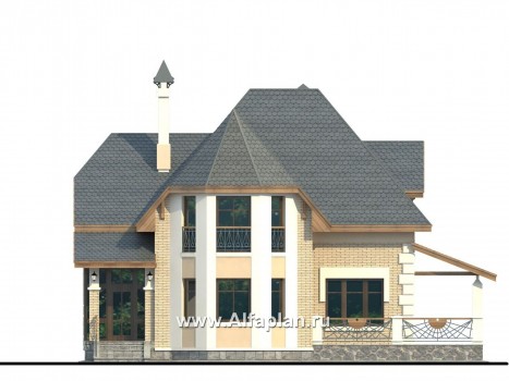 Проекты домов Альфаплан - «Клио» - коттедж из газобетона с угловой террасой - превью фасада №1