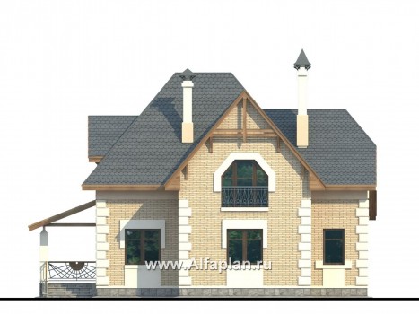 Проекты домов Альфаплан - «Клио» - коттедж из газобетона с угловой террасой - превью фасада №4