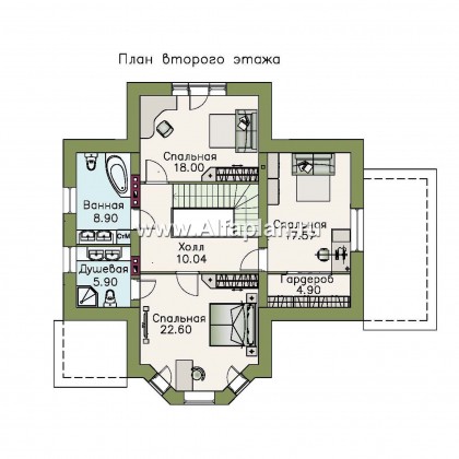 Проекты домов Альфаплан - «Клио» - коттедж из газобетона с угловой террасой - превью плана проекта №2