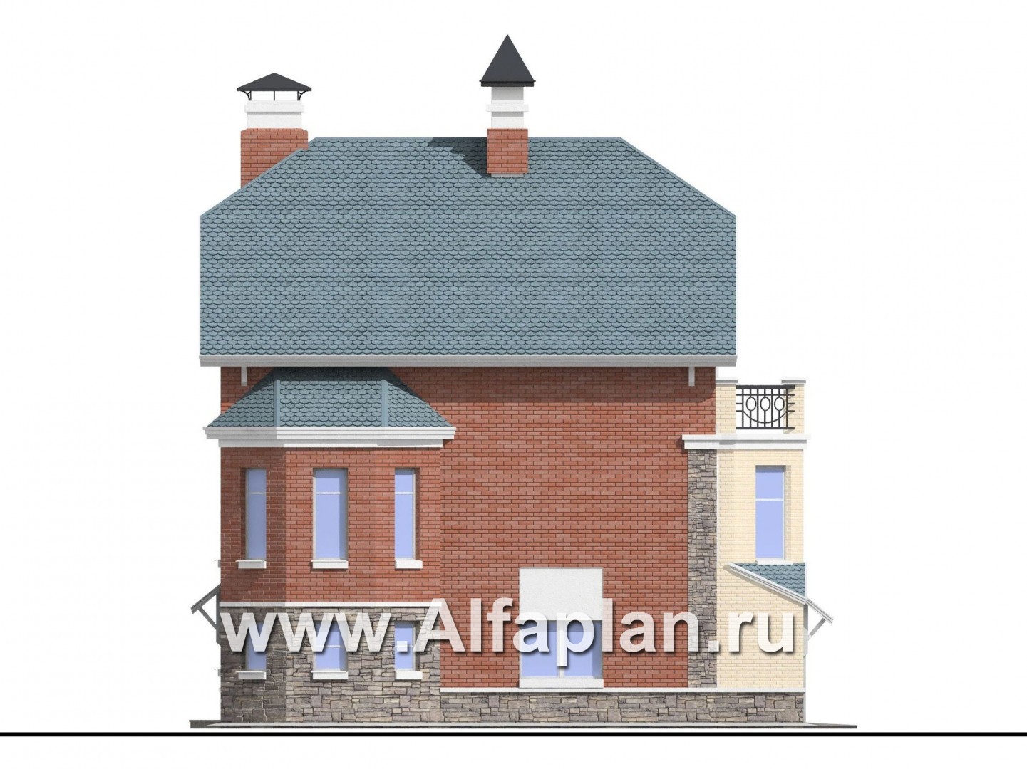 Проекты домов Альфаплан - «Корвет» - трехэтажный коттедж с гаражом - изображение фасада №3