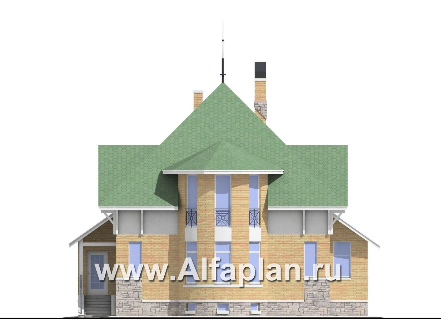 Проекты домов Альфаплан - «Петит Плюс» - коттедж с цокольным этажом - изображение фасада №1