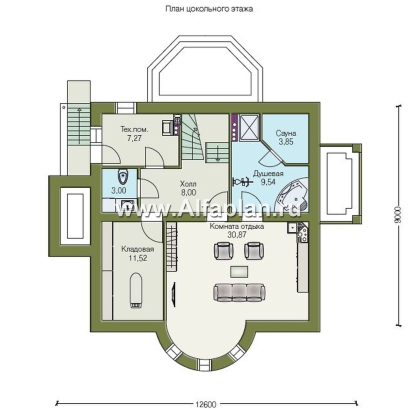 Проекты домов Альфаплан - «Петит Плюс» - коттедж с цокольным этажом - превью плана проекта №1