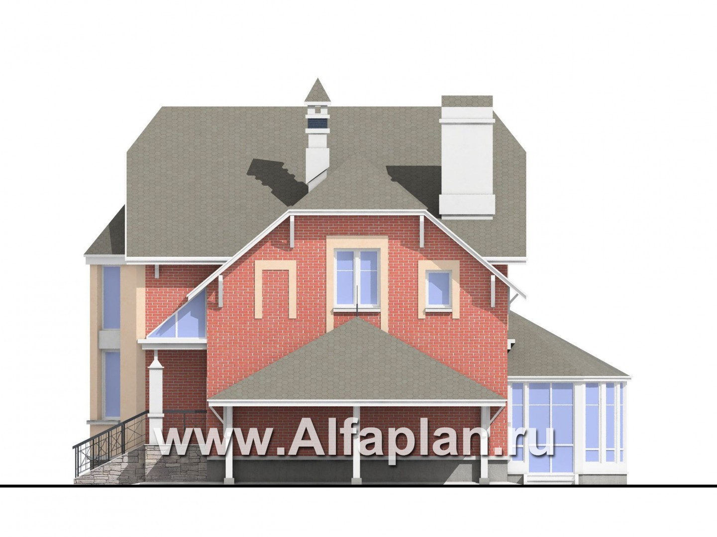 Проекты домов Альфаплан - «Фаворит» - коттедж с эркером и навесом для машины - изображение фасада №2