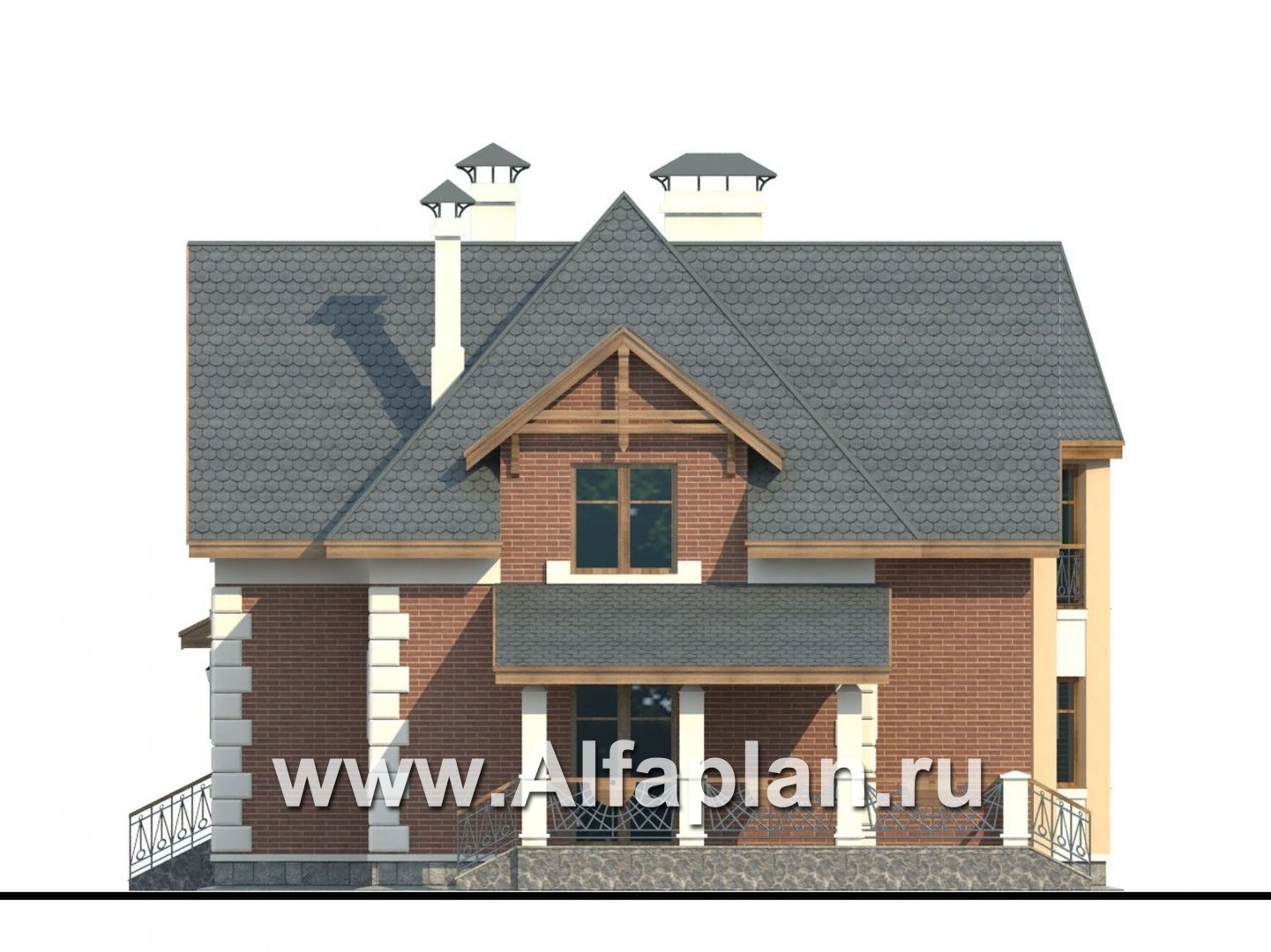 Проекты домов Альфаплан - «Клио» - коттедж из газобетона с угловой террасой - изображение фасада №2