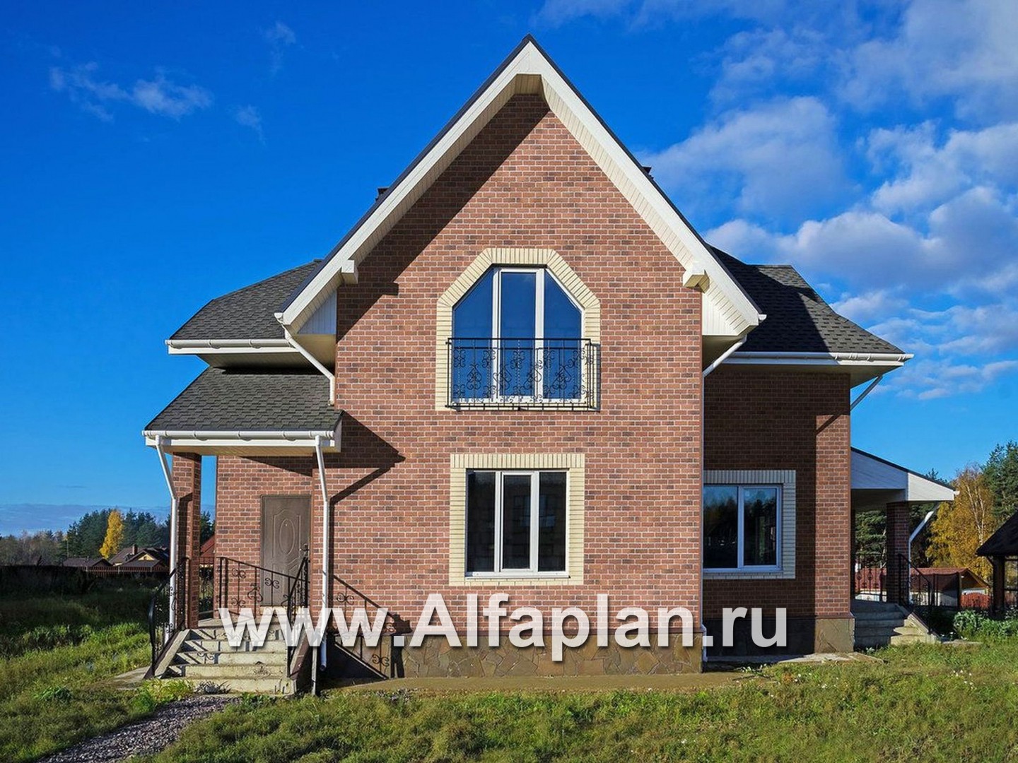 Проекты домов Альфаплан - «Клио» - коттедж из газобетона с угловой террасой - дополнительное изображение №2
