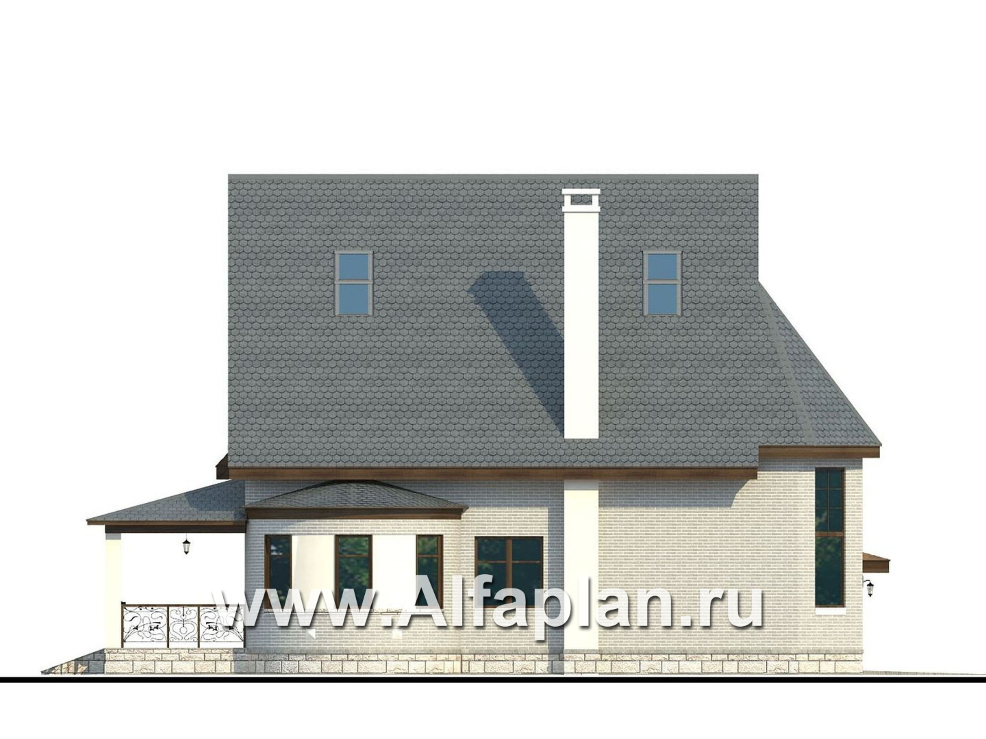 Проекты домов Альфаплан - «Ленский» - проект двухэтажного дома, с мансардой и гаражом, для большой семьи в стиле модерн - изображение фасада №3