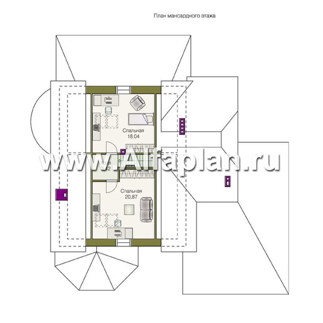 Проекты домов Альфаплан - «Ленский» - проект двухэтажного дома, с мансардой и гаражом, для большой семьи в стиле модерн - план проекта №3