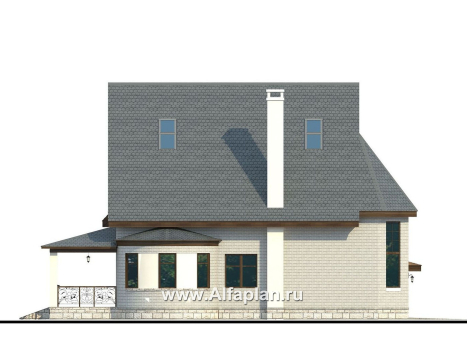 Проекты домов Альфаплан - «Ленский» - проект двухэтажного дома, с мансардой и гаражом, для большой семьи в стиле модерн - превью фасада №3