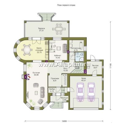 Проекты домов Альфаплан - «Ленский» - проект двухэтажного дома, с мансардой и гаражом, для большой семьи в стиле модерн - превью плана проекта №1