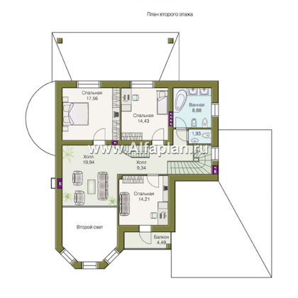 Проекты домов Альфаплан - «Ленский» - проект двухэтажного дома, с мансардой и гаражом, для большой семьи в стиле модерн - превью плана проекта №2