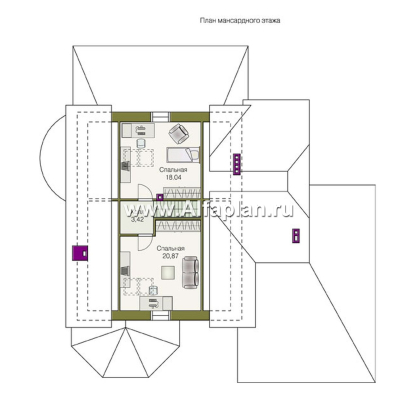 Проекты домов Альфаплан - «Ленский» - проект двухэтажного дома, с мансардой и гаражом, для большой семьи в стиле модерн - превью плана проекта №3