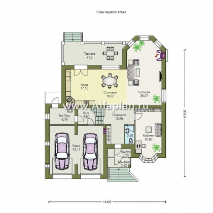 Проекты домов Альфаплан - «Эвридика» - красивый загородный дом с гаражом на две машины - превью плана проекта №1
