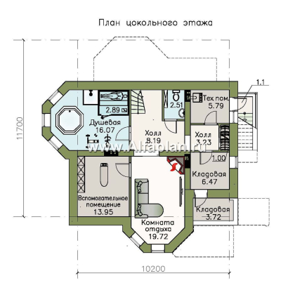 «Успех Плюс» — проект двухэтажного коттеджа, с эркером,  с цокольным этажом - превью план дома