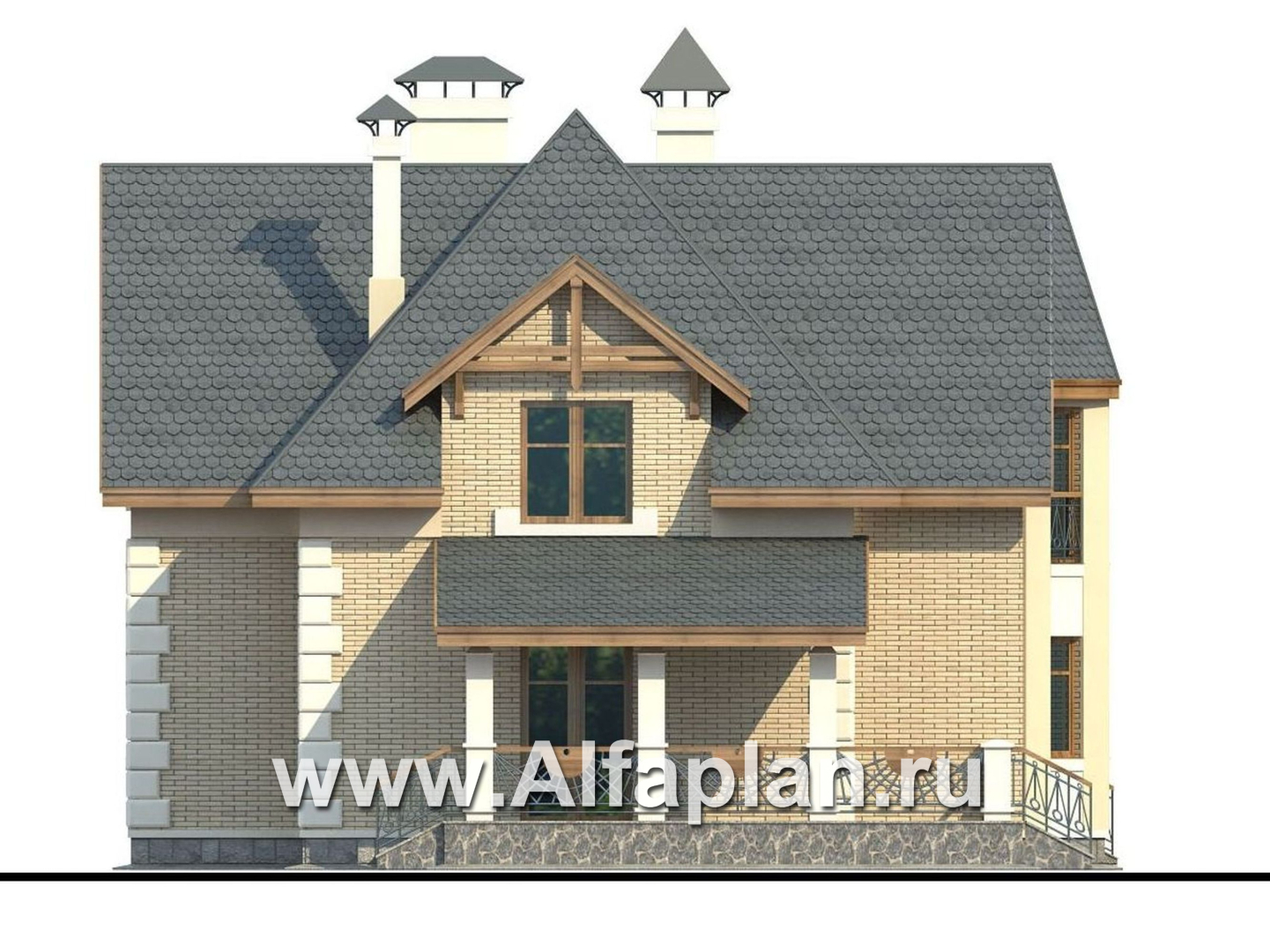 Проекты домов Альфаплан - «Шереметьев» - проект дома с большой открытой террасой - изображение фасада №3