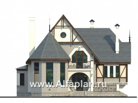 Проекты домов Альфаплан - «Пенаты» - дом с богатой живописной архитектурой - превью фасада №1