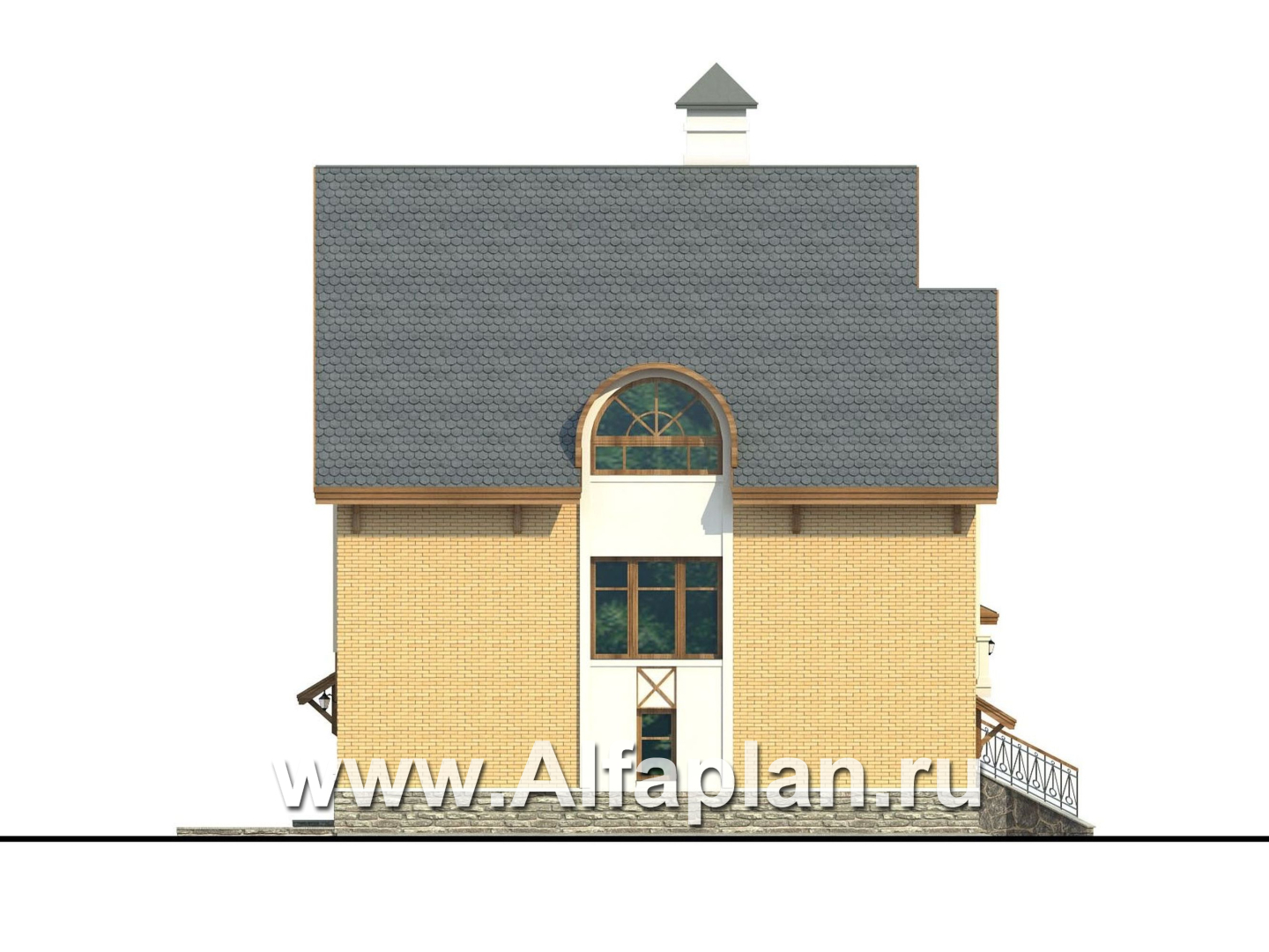 Проекты домов Альфаплан - Проект трехэтажного дома из газобетона «Индиго», с гаражом в цоколе - изображение фасада №3