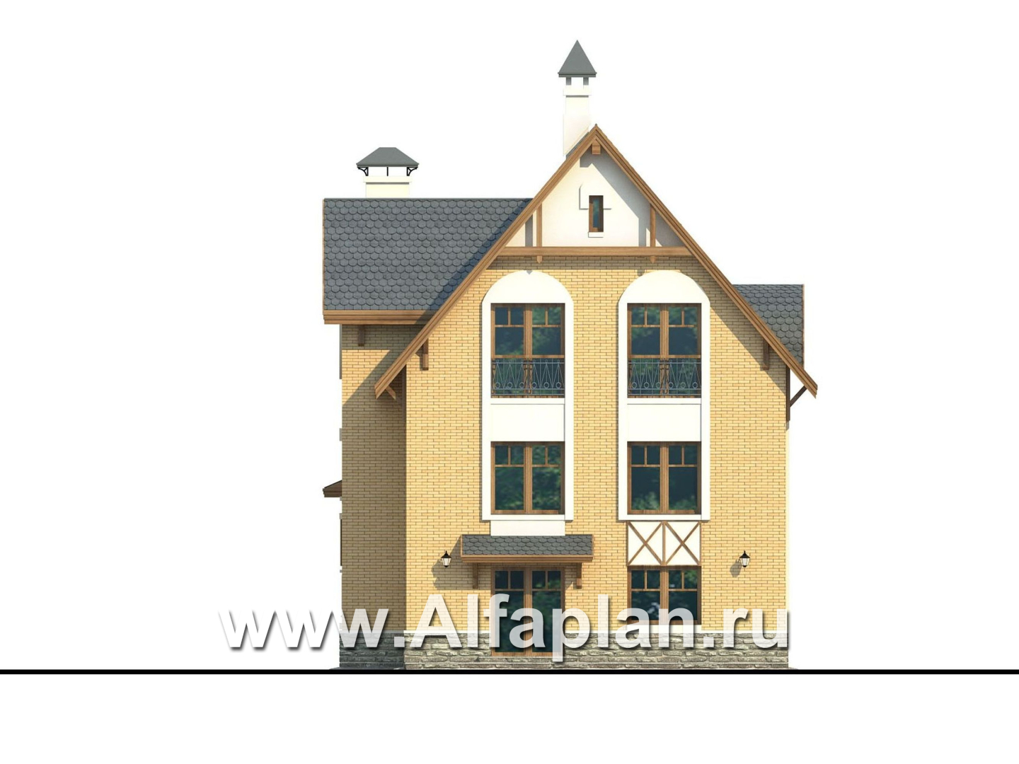 Проекты домов Альфаплан - Проект трехэтажного дома из газобетона «Индиго», с гаражом в цоколе - изображение фасада №4